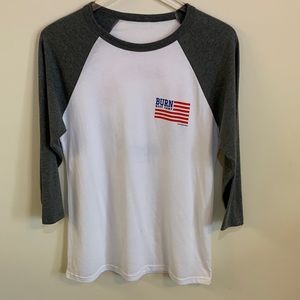 Burn Boot Camp Baseball T-Shirt with 3/4 sleeves Women’s (M) White/Gray w/ RWB